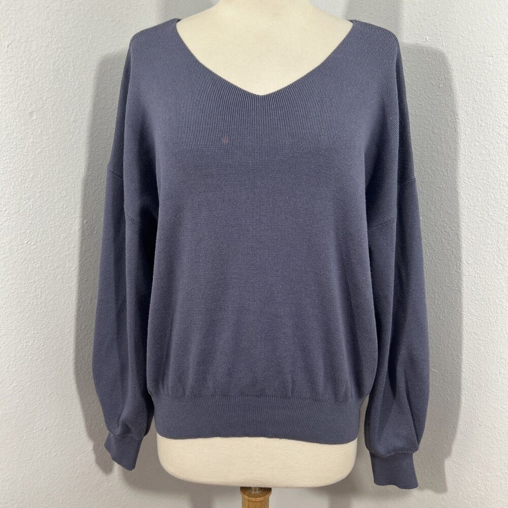 Rope Picnic Sweater Womens 40 Medium Blue V Neck Pullover Cuffed sleeve‎